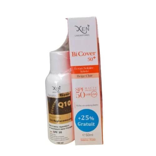 xen bicover ecran beige clair spf 50 + keratine oil q10 spf30 offerte 100ml