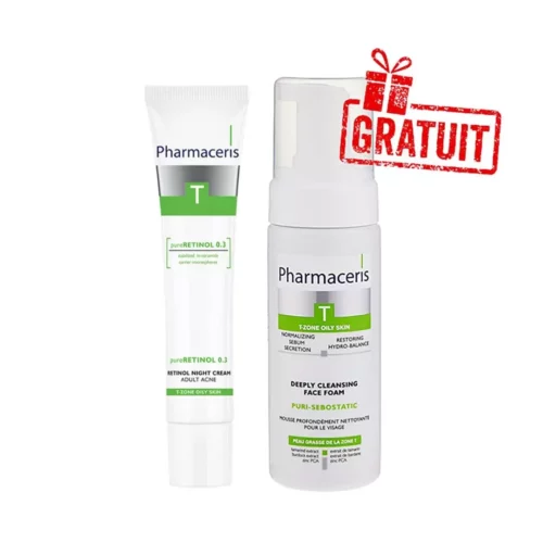 pharmaceris t pack pureretinol 0.3 creme de nuit anti-acne 40ml + mousse nettoyante puri-sebostatic 150ml offerte