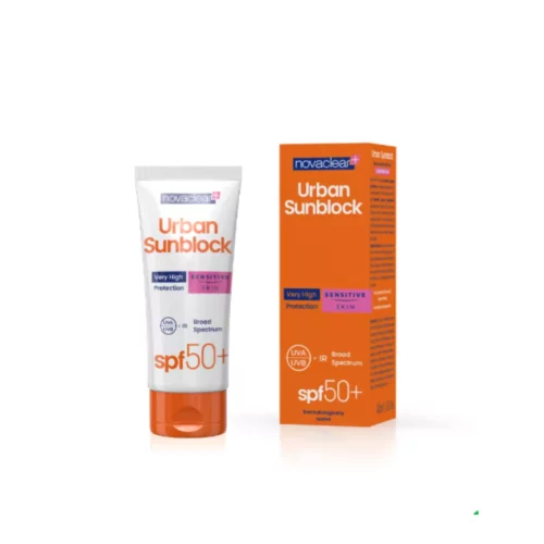 novaclear urban sunblock sensitive skin spf50+ 40ml offre une très haute protection contre les rayons UVA, UVB et IR nocifs pour la peau et convient aux peaux sensibles.