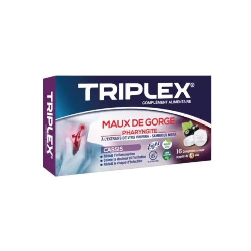 triplex maux de gorge cassis 16 comprimes