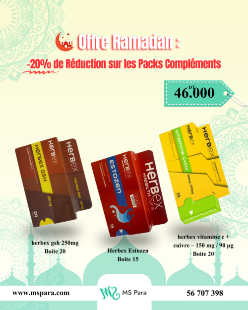 Offre Ramadan Spéciale : Herbex GSH - Herbex Estozan - Herbex Vitamine C + Cuivre