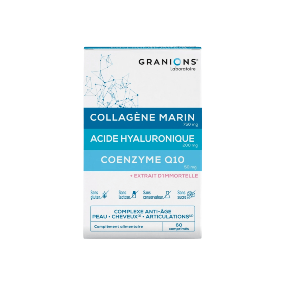 Granions Collagène Marin Acide Hyaluronique Coenzyme Q10 60 Comprimés Complexe Anti-âge, Peau, Cheveux & Articulations